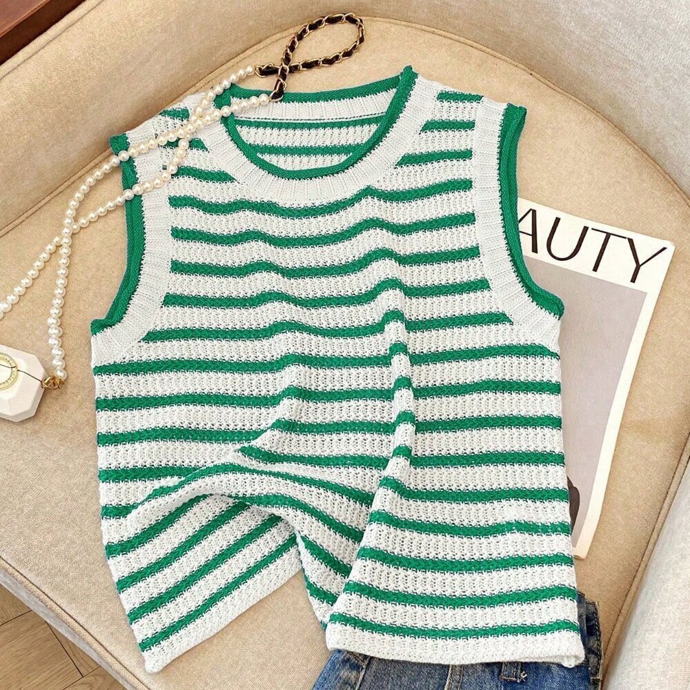 Multicolor Casual Women's Contrast Striped Knitted Vest Tank Top